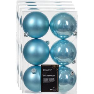 Decoris kerstballen - 24x - 8 cm - kunststof - ijsblauw / suiker blauw