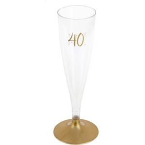 Santex verjaardag feest champagneglazen - leeftijd - 6x - 40 jaar - goud - kunststof- herbruikbaar