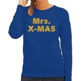Foute Kersttrui / sweater - Mrs. x-mas - goud / glitter - blauw - dames - kerstkleding / kerst outfit