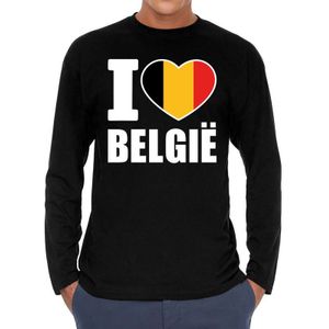 I love Belgie supporter t-shirt met lange mouwen / long sleeves voor heren - zwart - Belgie landen shirtjes - Belgische fan kleding heren