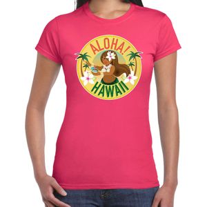 Hawaii feest t-shirt / shirt Aloha Hawaii voor dames - roze - Hawaiiaanse party outfit / kleding/ verkleedkleding/ carnaval shirt