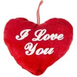 LG Imports Pluche knuffel kussen rood I Love You - 13 cm - met Love/hartjes wenskaart