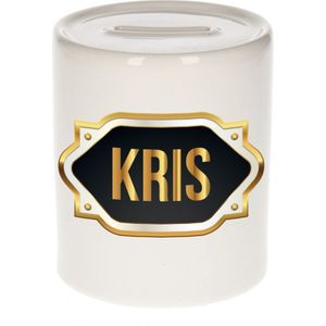 Kris naam cadeau spaarpot met gouden embleem - kado verjaardag/ vaderdag/ pensioen/ geslaagd/ bedankt