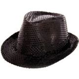 Folat Verkleedkleding set pailletten hoed / stropdas zwart volwassenen