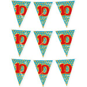 Paperdreams verjaardag 10 jaar thema vlaggetjes - 3x - feestversiering - 10m - folie - dubbelzijdig