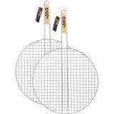 BBQ collection barbecue rooster grill - 2x - rond - metaal/hout - Dia 40 cm - vlees/vis/groente