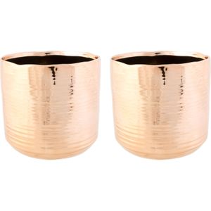 2x Koperen ronde plantenpotten/bloempotten Cerchio 16,5 cm keramiek - Plantenpot/bloempot metallic koper - Woonaccessoires