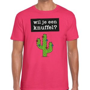 Wil je een knuffel? tekst t-shirt roze voor heren - heren feest t-shirts
