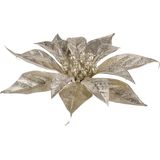 3x stuks decoratie bloemen kerststerren champagne glitter op clip 18 cm - Decoratiebloemen/kerstboomversiering