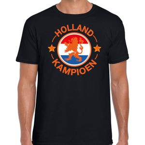 Zwart fan t-shirt voor heren - Holland kampioen met leeuw - Nederland supporter - EK/ WK shirt / outfit