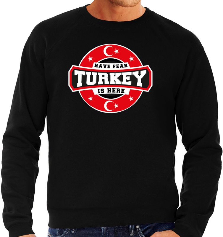 Have fear Turkey is here sweater met sterren embleem in de kleuren van de Turkse vlag - zwart - heren - Turkije supporter / Turks elftal fan trui / EK / WK / kleding