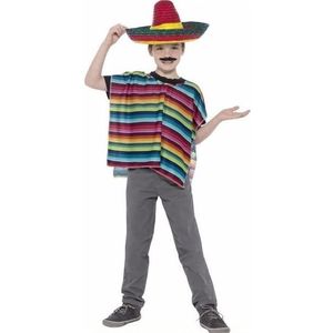 Gekleurde Mexicaanse verkleedkleding poncho en sombrero voor kinderen