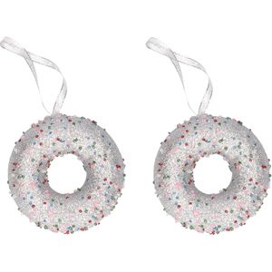 2x Kersthangers figuurtjes donut met kraaltjes 10 cm - Donut thema kerstboomhangers