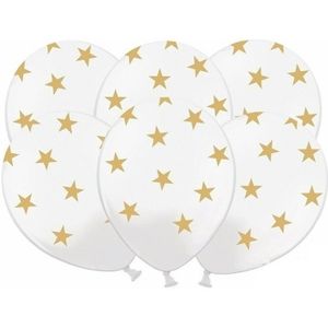 6x stuks Witte ballonnen met gouden sterren - Oud- en nieuw - Bruiloft - Verjaardag - Thema feestartikelen