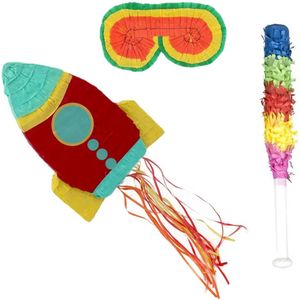 Funny Fashion - Verjaardag Pinata Space raket van 43 cm set met stok en masker