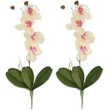 2x Roze/wit Orchidee/Phalaenopsis kunstplant 44 cm voor binnen - kunstplanten/nepplanten/binnenplanten