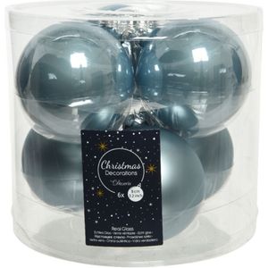 Decoris Kerstballen - 6 stuks - glas - lichtblauw - 8 cm