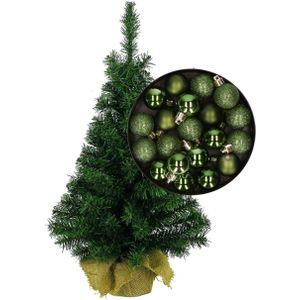 Mini kerstboom/kunst kerstboom H75 cm inclusief kerstballen groen - Kerstversiering