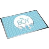 Deurmat/buitenmat geboorte jongen 40 x 60 cm - Geboorte feestartikelen deurmatten/buitenmatten/inloopmatten blauw