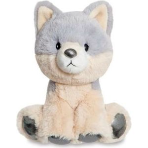 Aurora pluche knuffeldier wolf - grijs/wit - 20 cm - bosdieren thema speelgoed