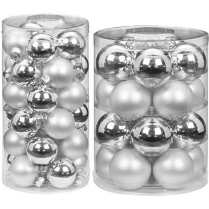 50x stuks glazen kerstballen elegant zilver mix 4 en 6 glans en mat - Kerstversiering/kerstboomversiering