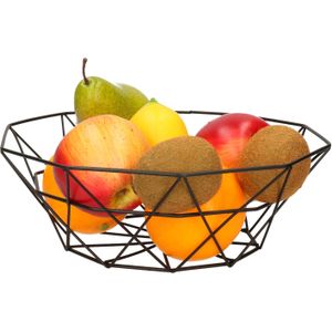 Metalen fruitmand/fruitschaal zwart rond 28 x 10 cm - Fruitschalen/fruitmanden - Draadmand