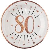 Verjaardag feest bordjes leeftijd - 50x - 80 jaar - rose goud - karton - 22 cm - rond