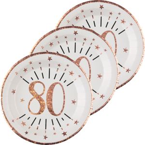 Verjaardag feest bordjes leeftijd - 50x - 80 jaar - rose goud - karton - 22 cm - rond