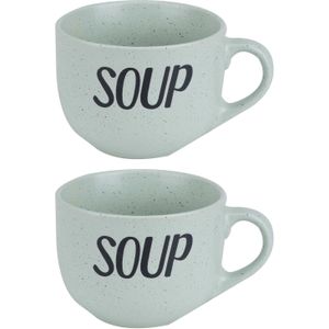 Cosy &amp; Trendy Soepbekers - 2x stuks - groen - 11 cm - 510 ml - soepkom