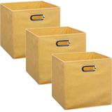 Set van 3x stuks opbergmand/kastmand 29 liter geel linnen 31 x 31 x 31 cm - Opbergboxen - Vakkenkast manden