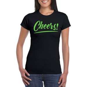 Bellatio Decorations Verkleed T-shirt voor dames - cheers - zwart - groene glitter - carnaval