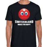 Switzerland makes you happy landen t-shirt Zwitserland met emoticon - zwart - heren -  Zwitserland landen shirt met Zwitserse vlag - EK / WK / Olympische spelen outfit / kleding