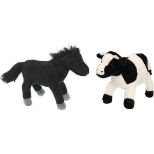 Pluche Knuffel Boerderijdieren set Koe en Paard van 20 cm - Zachte Kinder Knuffels