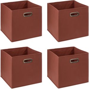 5Five Opbergmand - 4x - 29 liter - steenrood - linnen - 31 x 31 x 31 cm