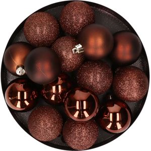 12x stuks kunststof kerstballen donkerbruin 6 cm mat/glans/glitter - Onbreekbare plastic kerstballen - Kerstversiering