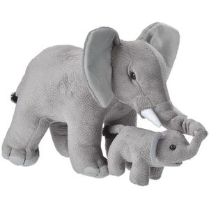 Pluche grijze olifant met jong knuffel 38 cm - Olifanten safaridieren knuffels - Speelgoed voor kinderen