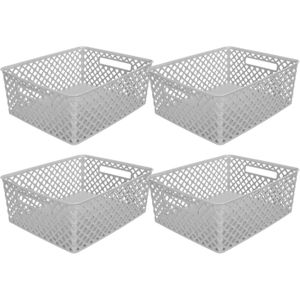 5Five Opbergmand/box van kunststof - 4x - grijs - 29 x 35 x 13 cm - 11 liter