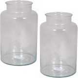 Set van 2x stuks glazen melkbus vaas/vazen 9 liter met smalle hals 19 x 30 cm - Bloemenvazen van glas