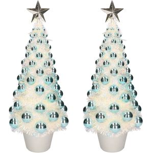 2x stuks complete kunstkerstbomen met lichtjes en ballen blauw - Kerstversiering - Kerstbomen - Kerstaccessoires - Kerstverlichting