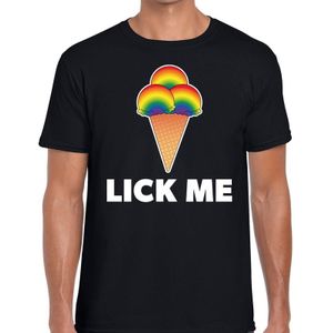 Lick me gay pride - t-shirt zwart met tekst en regenboog ijsbolletjes voor heren - gaypride kleding