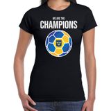 Zweden EK/ WK supporter t-shirt - we are the champions met Zweedse voetbal - zwart - dames - kleding / shirt