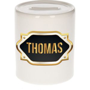 Thomas naam cadeau spaarpot met gouden embleem - kado verjaardag/ vaderdag/ pensioen/ geslaagd/ bedankt