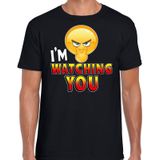 Funny emoticon t-shirt I am watching you zwart voor heren - Fun / cadeau shirt