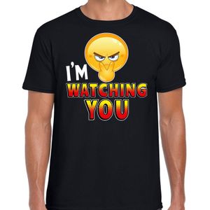 Funny emoticon t-shirt I am watching you zwart voor heren - Fun / cadeau shirt