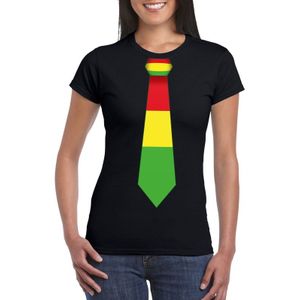 Zwart t-shirt met Limburgse kleuren stropdas dames - Carnaval shirts