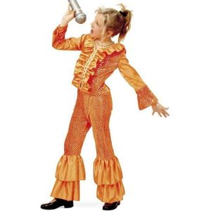Oranje disco verkleed kostuum meisjes - Seventies glitter verkleedkleding outfits