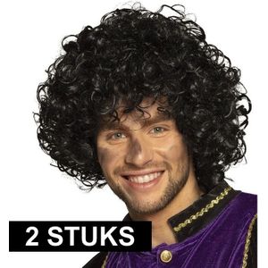 2x Roetveeg Pieten pruiken de luxe voor volwassenen - Pieten verkleed pruiken - Sinterklaas feestartikelen