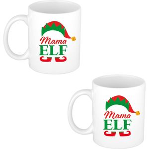 4x stuks cadeau kerstmok Mama Elf - 300 ml - keramiek - koffiemok / theebeker - Kerstmis - kerstcadeau Mama / moeder