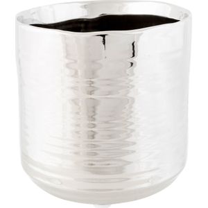 1x Zilveren ronde potjes voor kerststukjes Cerchio 13 cm keramiek - Kerststukjes onderdelen pot metallic zilver - Woonaccessoires