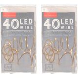 Set van 2x stuks touwverlichting jute op batterijen met 40 lampjes warm wit 220 cm - Kerstverlichting lichtsnoeren kerstversiering